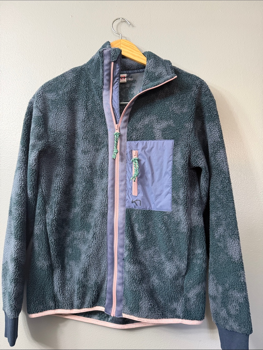 Kari Traa Ane Pile Jacket Women's Navy Purple Camo Fleece Full Zip Coat xs